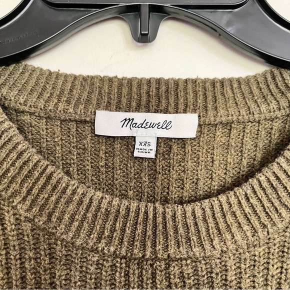 Women’s Madewell High Low Cropped Ribbed Sweater Size XXS Olive Green Crewneck - Picture 2 of 6